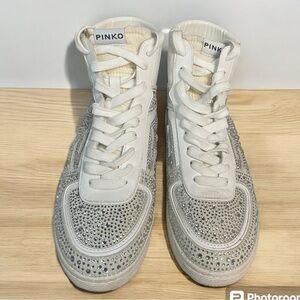 PINKO Leather Crystal Embellishments Sneakers, size 38